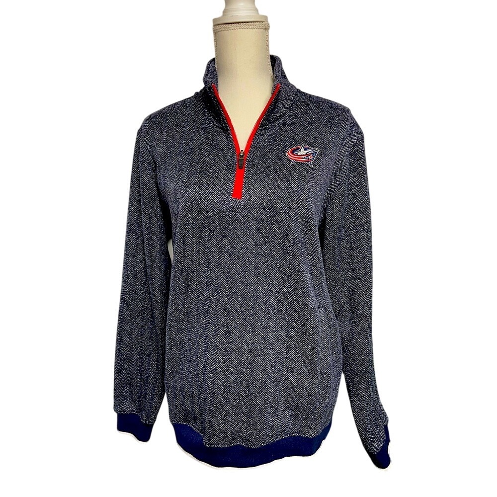 Columbus Blue Jackets NHL Navy Herringbone 1/4 Zip Pullover‎ Women's M